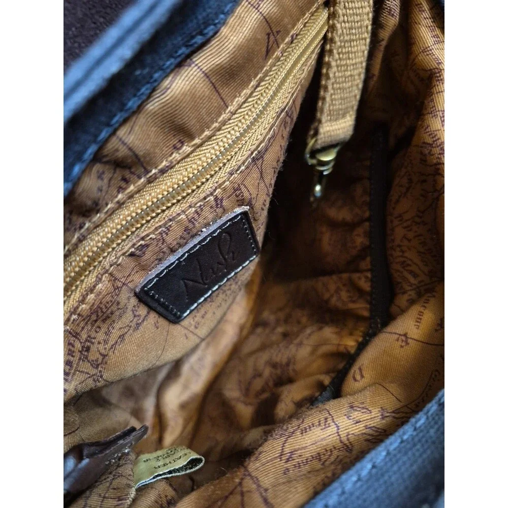 Mens Minimalist North South Crossbody Bag Nash Navy Canvas Brown Leather